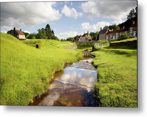 Architectural Feature Metal Print featuring the photograph Stream By A Village, North Yorkshire #1 by John Short