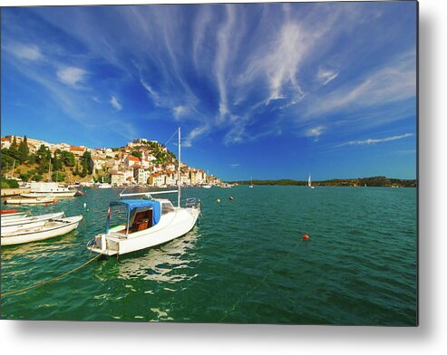 Destination Metal Print featuring the photograph UNESCO town of Sibenik sailing destination coast view #1 by Brch Photography