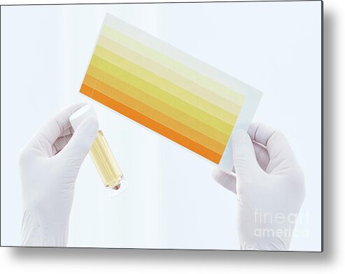 Indoors Metal Print featuring the photograph Urine Sample In Container And Chart #1 by Science Photo Library
