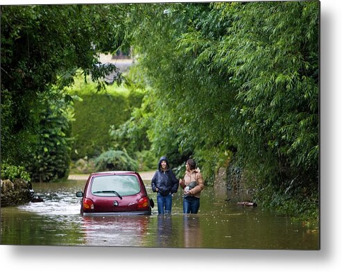 Car Abandoned In Flood In Ascott-under-wychwood Metal Print featuring the photograph 1161-2897 by Robert Harding Picture Library