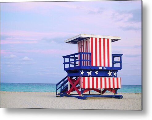 Beach Hut Metal Print featuring the photograph 13th Street Lifeguard Hut In Miami by Gregobagel