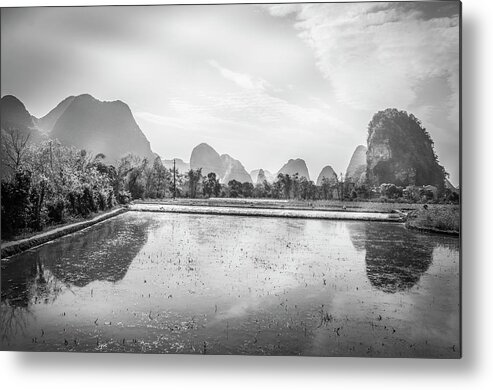 Black And Write Metal Print featuring the photograph The mountains and countryside scenery in spring #17 by Carl Ning
