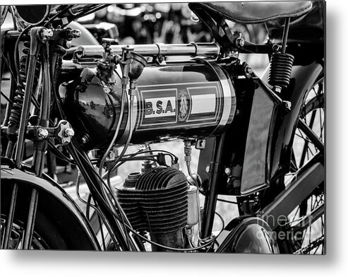 1925 Metal Print featuring the photograph 1925 BSA B25 Monochrome by Tim Gainey