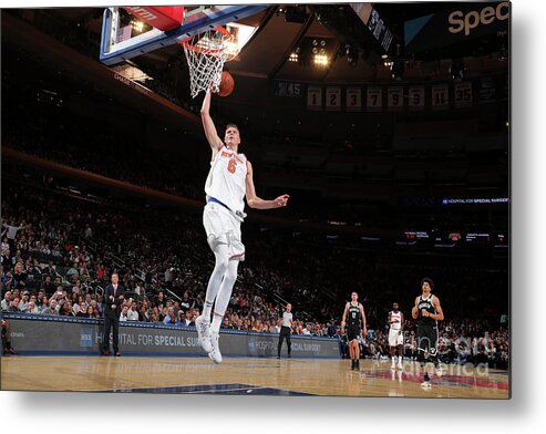 Kristaps Porzingis Metal Print featuring the photograph Brooklyn Nets V New York Knicks by Nathaniel S. Butler