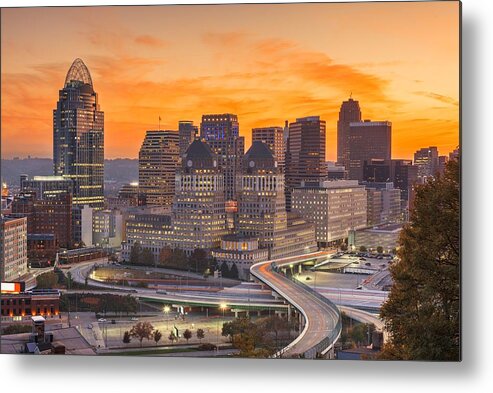 Landscape Metal Print featuring the photograph Cincinnati, Ohio, Usa Cityscape #2 by Sean Pavone