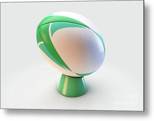 Rugby Metal Print featuring the digital art Green And White Rugby Ball #2 by Allan Swart