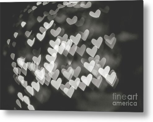 Bokeh Metal Print featuring the photograph Heart bokeh BW #2 by Mariusz Talarek