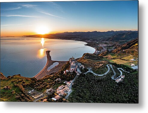 Estock Metal Print featuring the digital art Italy, Sicily, Mediterranean Sea, Tyrrhenian Sea, Messina District, Tindari, View Of Sanctuary, Archaeological Park & Laghetti Di Marinello Nature Reserve #2 by Antonino Bartuccio