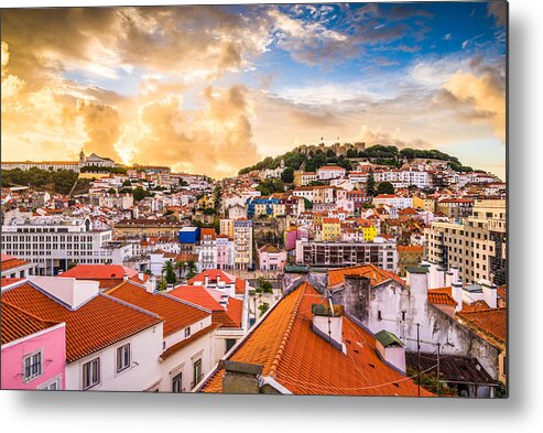 Landscape Metal Print featuring the photograph Lisbon, Portugal Skyline At Sao Jorge #2 by Sean Pavone