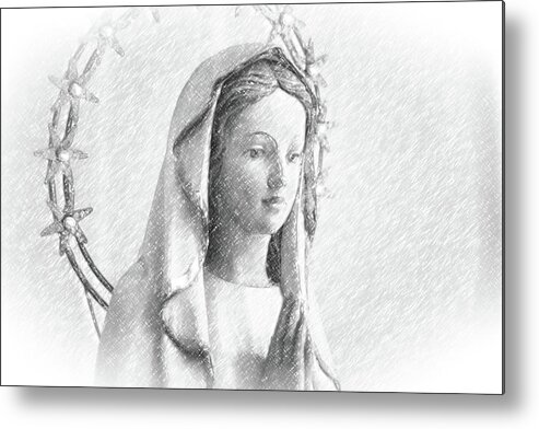 Blessed Virgin Mary Metal Print featuring the photograph pencil sketch with vignette of Blessed Virgin Mary #2 by Vivida Photo PC