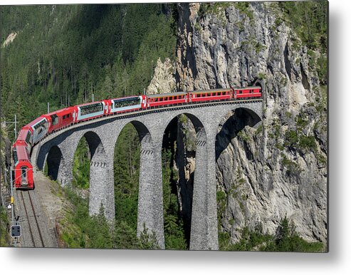 Connections Metal Print featuring the digital art Train On The Landwasser Viaduct, Filisur, Splugen, Canton Graubunden, Switzerland #2 by Lost Horizon Images