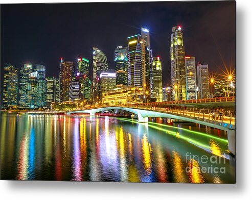 Singapore Metal Print featuring the photograph Singapore Skyline by night #3 by Benny Marty