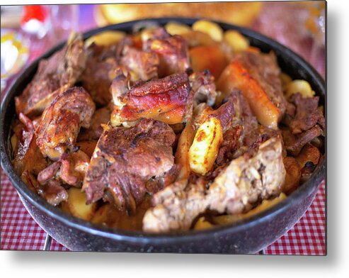 Barbeque Metal Print featuring the photograph Traditional croatian meat and vegetables dish peka #3 by Brch Photography