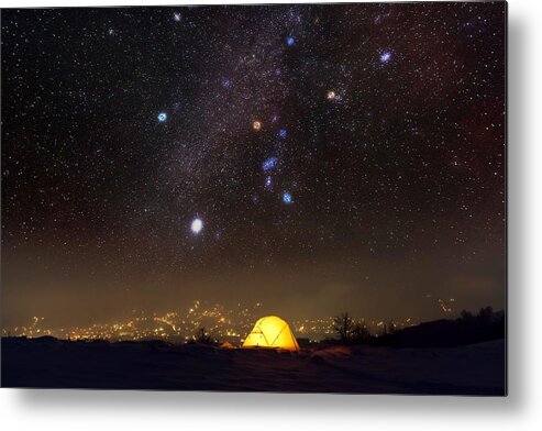 Landscape Metal Print featuring the photograph Yellow Tent Lighted #3 by Ivan Kmit