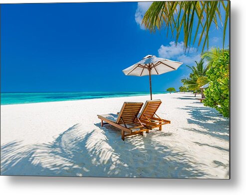 Landscape Metal Print featuring the photograph Tropical Paradise Beach With White Sand #4 by Levente Bodo