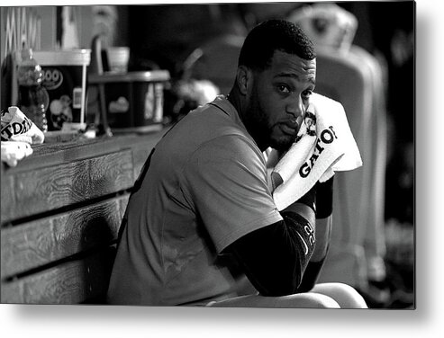 American League Baseball Metal Print featuring the photograph Seattle Mariners V Miami Marlins by Mike Ehrmann