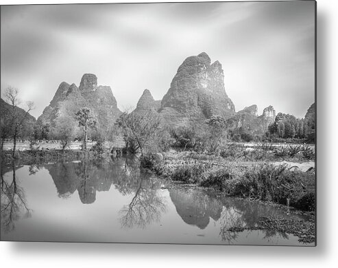 Black And Write Metal Print featuring the photograph The mountains and countryside scenery in spring #6 by Carl Ning