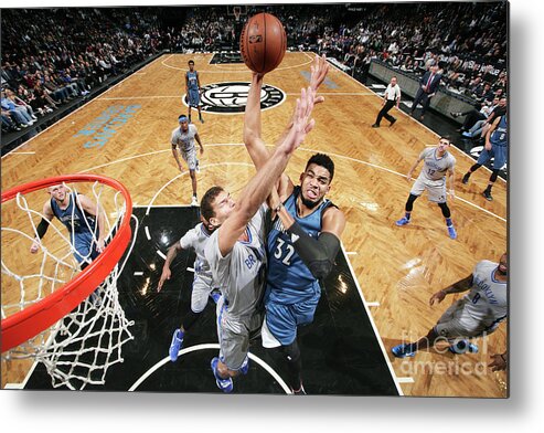 Karl-anthony Towns Metal Print featuring the photograph Minnesota Timberwolves V Brooklyn Nets by Nathaniel S. Butler