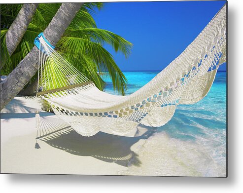 Empty Hammock On Beach Metal Print featuring the photograph 795-2 by Robert Harding Picture Library