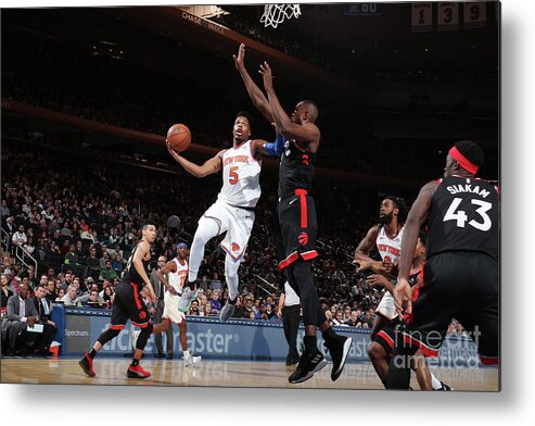 Dennis Smith Jr Metal Print featuring the photograph Toronto Raptors V New York Knicks by Nathaniel S. Butler