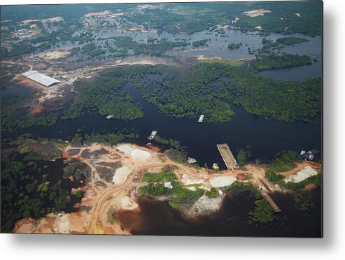 Aerial View Of Amazon Rainforest Cleared For Industry Along The Rio Negro Metal Print featuring the photograph 800-1090 by Robert Harding Picture Library