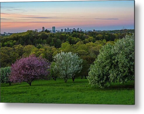 Boston Metal Print featuring the photograph A Boston spring sunset from the Arnold Arboretum Jamaica Plain Boston Skyline by Toby McGuire