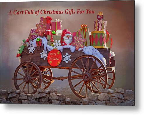 Linda Brody Metal Print featuring the digital art A Cart Full of Christmas Gifts for You II by Linda Brody