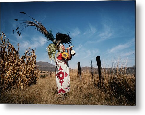 Mexico Metal Print featuring the photograph A Chichimeca Musician in the field, Mexico by Kamran Ali