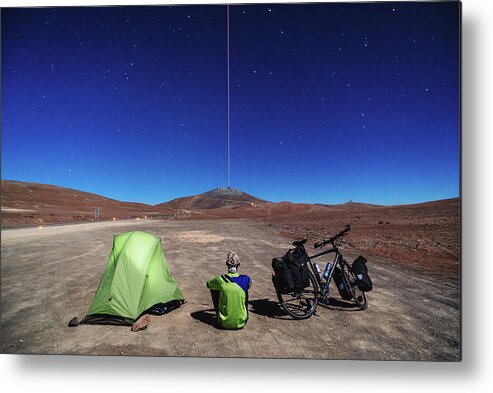 Adventure Metal Print featuring the photograph A cyclist camping near Paranal Observatory in Atacama Desert, Chile by Kamran Ali