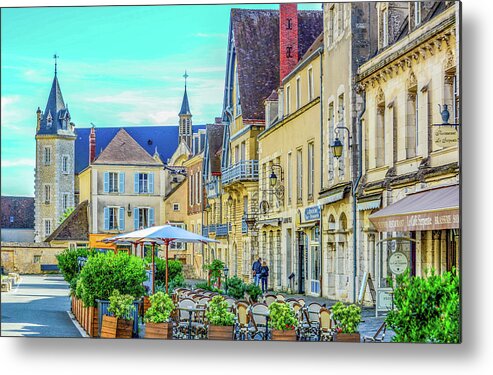 Cafes Metal Print featuring the photograph A Glimpse of Charming Chartres, France by Marcy Wielfaert