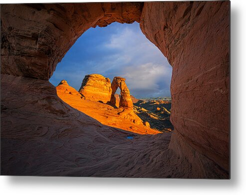 Arch Metal Print featuring the photograph A Glimpse Of Delicate Arch At Golden Hour by Mei Xu