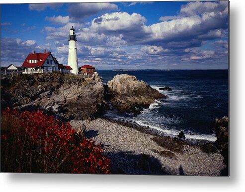 Built Structure Metal Print featuring the photograph A New England Lighthouse At Portland by Lonely Planet