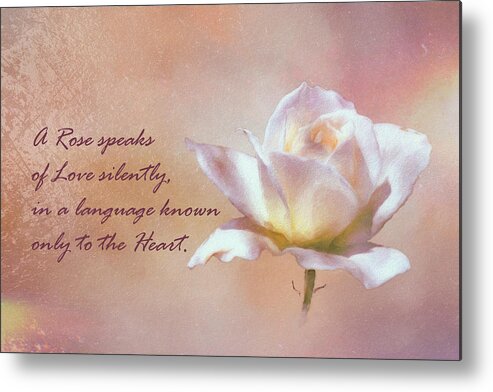Linda Brody Metal Print featuring the photograph A Rose speaks of Love silently, in a language known only to the Heart by Linda Brody