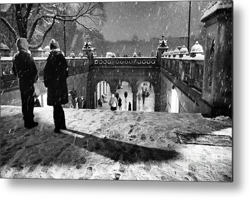 Snow Metal Print featuring the photograph A Snowy Night in Central Park by Steve Ember