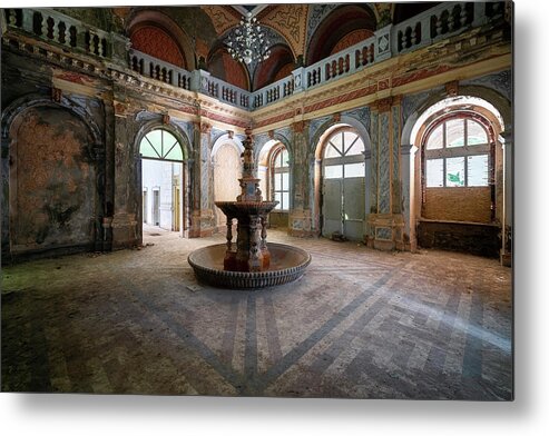 Urban Metal Print featuring the photograph Abandoned Fountain in Decay by Roman Robroek