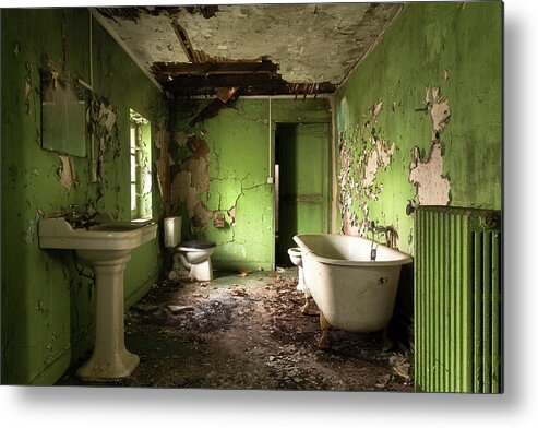 Urban Metal Print featuring the photograph Abandoned Green Bathroom by Roman Robroek