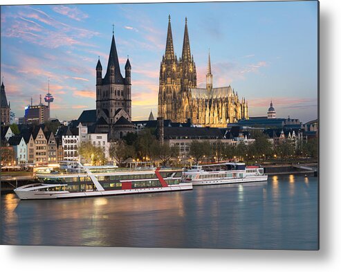 Cityscape Metal Print featuring the photograph Aerial View Cologne Over The Rhine by Prasit Rodphan