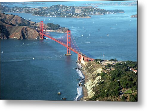 San Francisco Metal Print featuring the photograph Aerial View Golden Gate Bridge Looking by Stickney Design