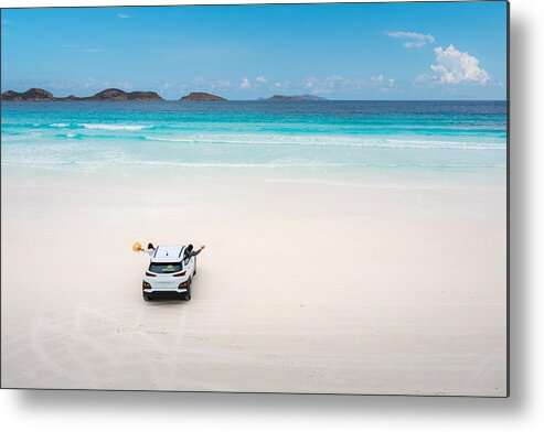 Landscape Metal Print featuring the photograph Aerial View Of Car Parking In Beach by Prasit Rodphan