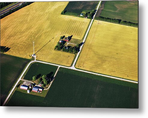 Built Structure Metal Print featuring the photograph Aerial View Of Northern Illinois Farms by Stevegeer
