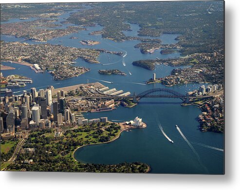 Downtown District Metal Print featuring the photograph Aerial View Of Sydney Harbour Bridge by Lighthousebay