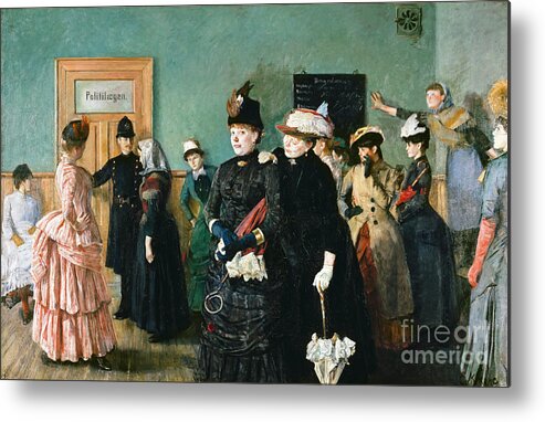 Oil Painting Metal Print featuring the drawing Albertine At The Police Doctors Waiting by Heritage Images
