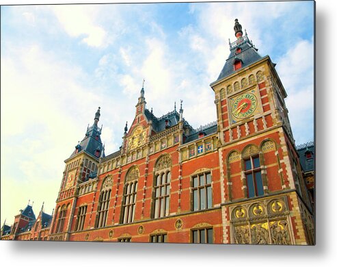 North Holland Metal Print featuring the photograph Amsterdam Centraal Railway Station by Aleksandargeorgiev