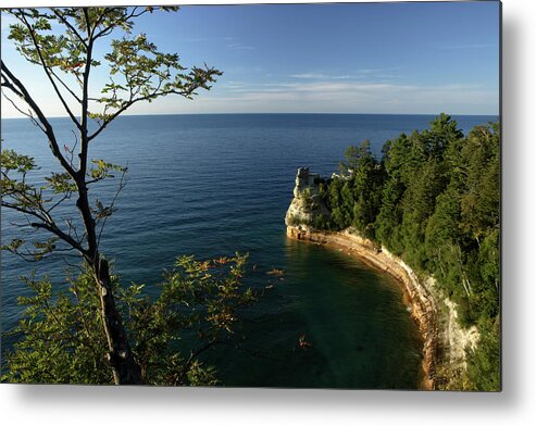 Pictured Rocks National Lakeshore Metal Print featuring the photograph An Aerial View Of The Miners Castle by Ericfoltz