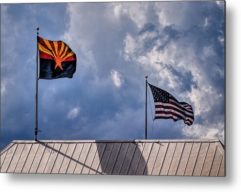 Arizona Metal Print featuring the photograph Arizona and US Flags by Chance Kafka