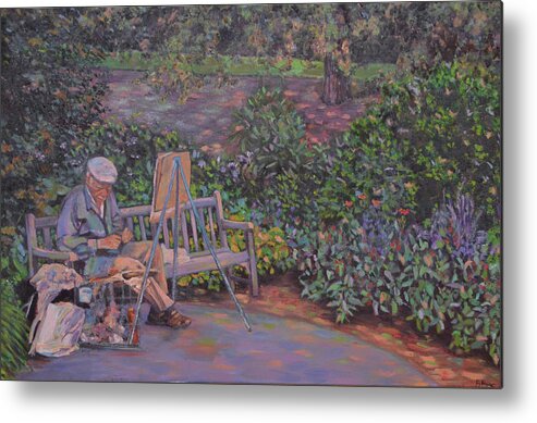 Botanical Garden Metal Print featuring the painting Artist at Bronx Botanical Garden by Beth Riso