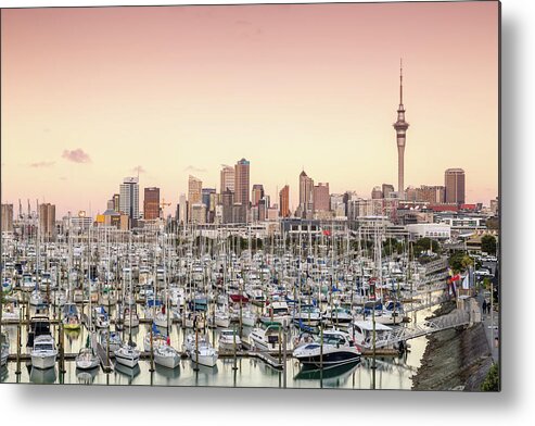 Downtown District Metal Print featuring the photograph Auckland City And Harbour At Sunset by Matteo Colombo