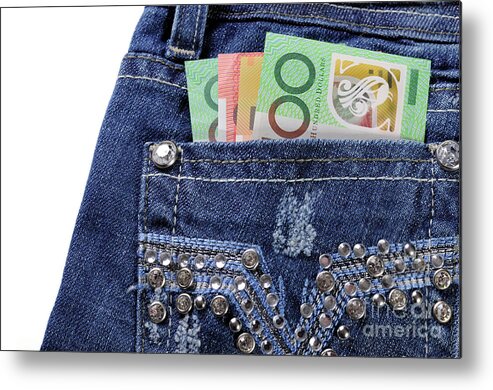 Money Metal Print featuring the photograph Australian money in back pocket by Milleflore Images
