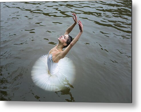 People Metal Print featuring the photograph Ballerina In Tutu Performing In Water by Nisian Hughes
