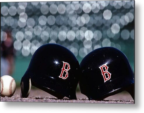 Headwear Metal Print featuring the photograph Batting Helmets by Ronald C. Modra/sports Imagery